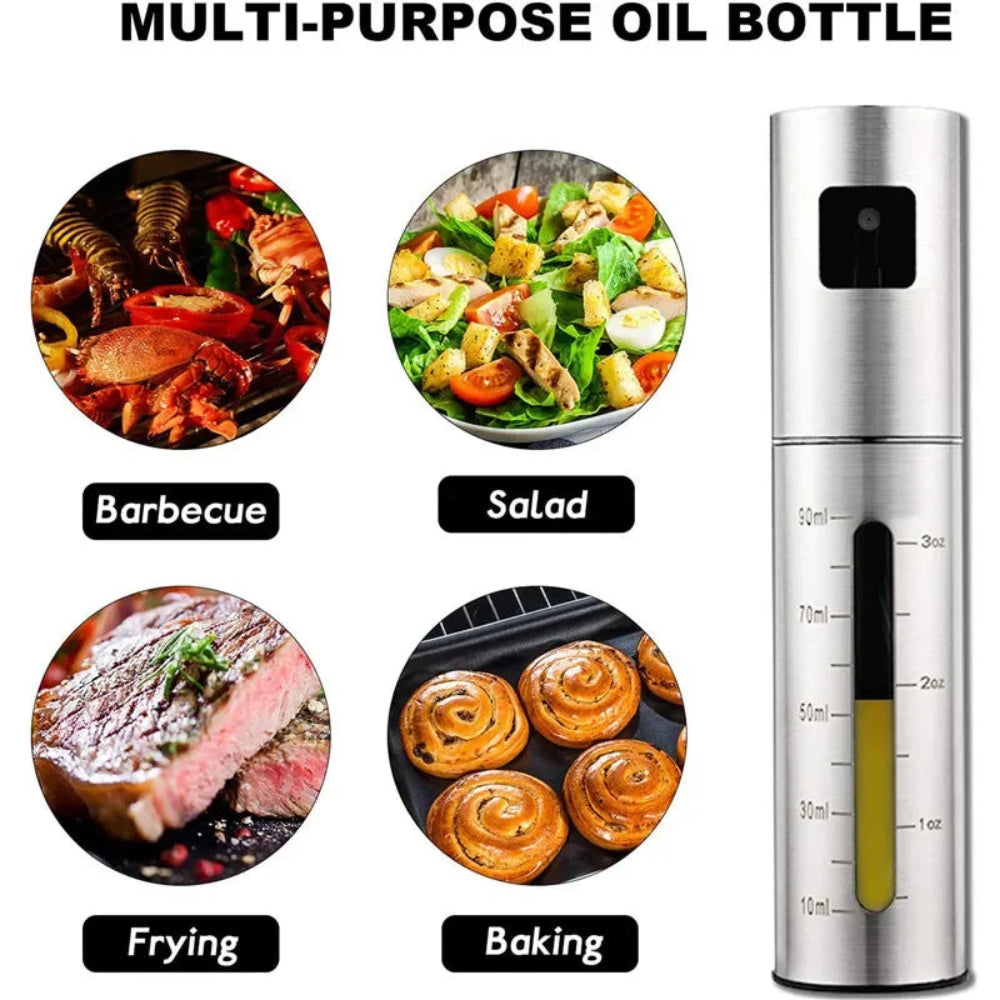 Frasco Spray Azeite Inox 304 com Doseador - Óleo, Vinagre, Temperos, Churrasco, Cozinha Saudável
