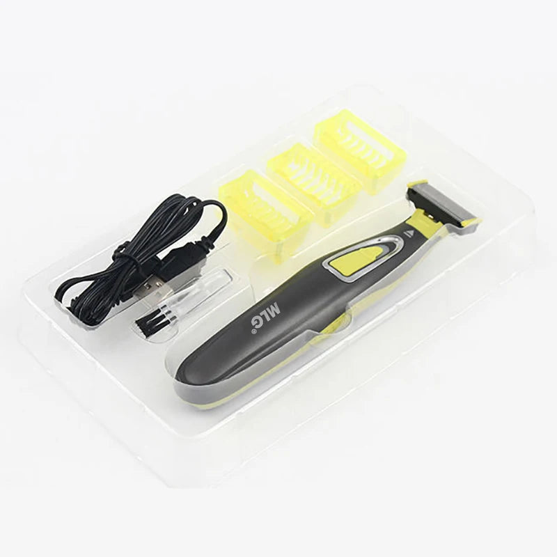 Barbeador Elétrico MLG - Aparador Portátil Corpo/Barba/Axilas, USB, Lavável, 3 Pentes
