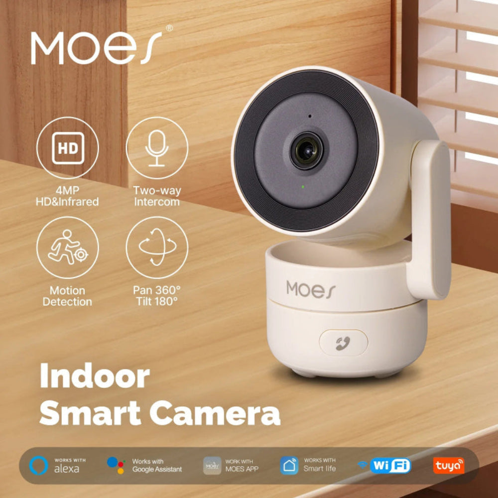 Câmara Segurança Interior WiFi 4MP PTZ MOES - Visão Noturna, Detecção Movimento/Som, Patrulha