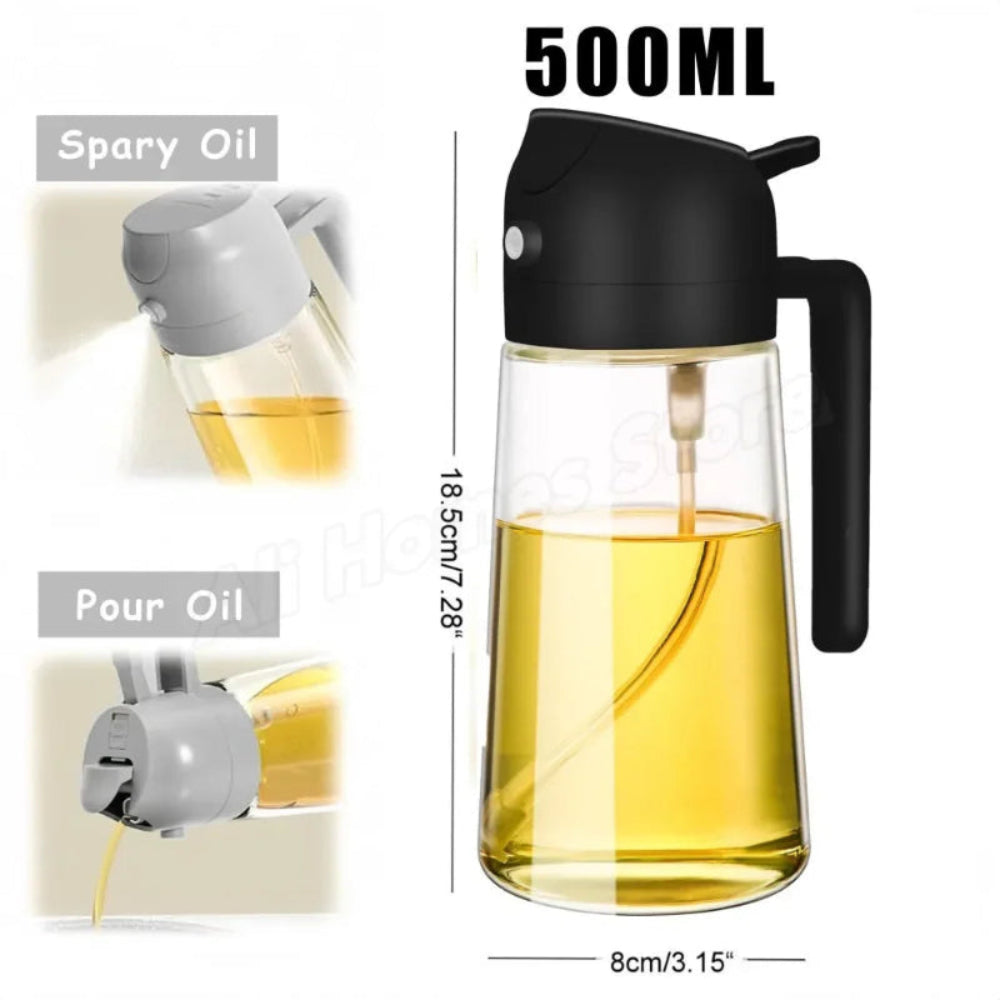 Dispensador Azeite 2 em 1 com Pulverizador 500ml - Borrifador e Doseador, Cozinha Saudável