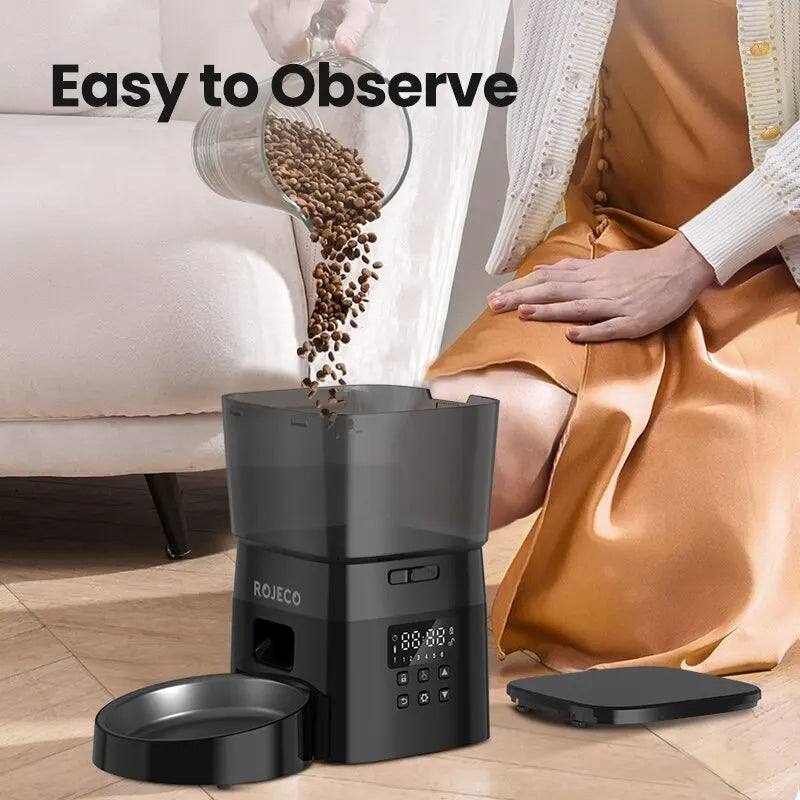 Alimentador Automático ROJECO - Botão, LCD, Programável, Gatos/Cães, 50-200g