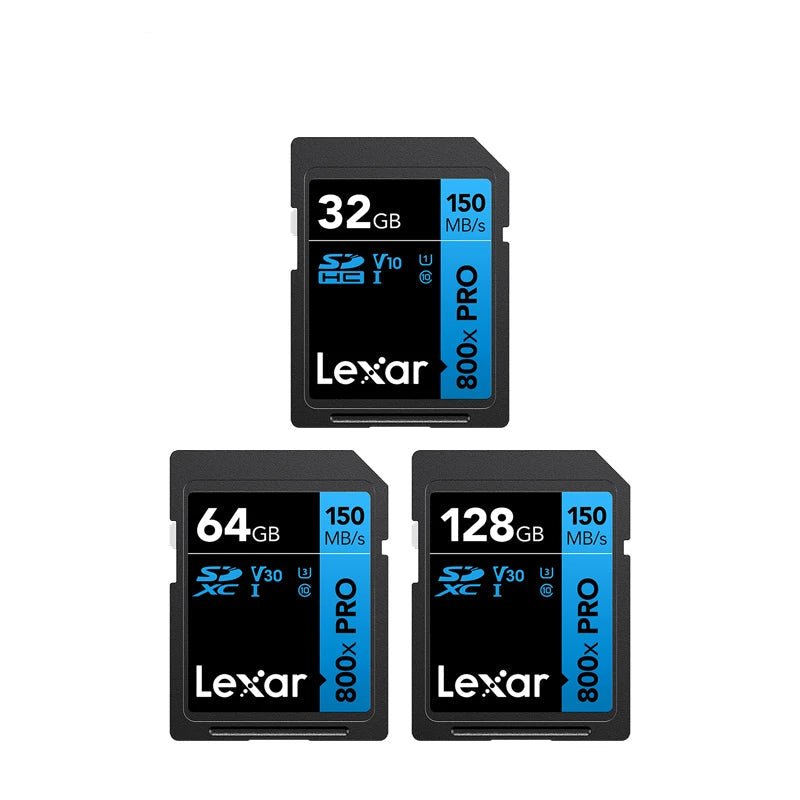 Cartão de Memória Lexar SD Pro 800x - 32GB/64GB/128GB - 150MB/s, UHS-I, C10/V10/V30