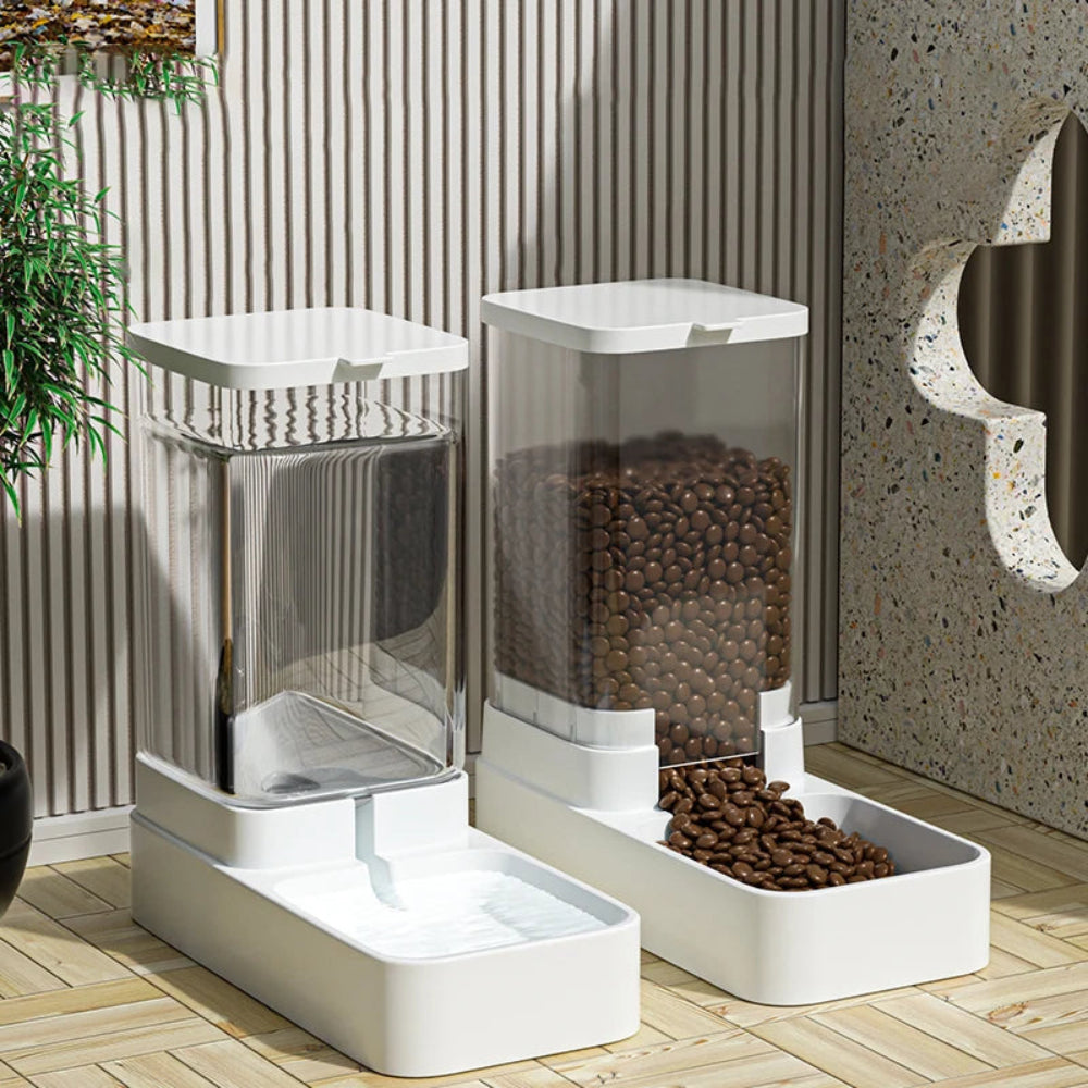 Alimentador Automático Cães/Gatos - Água e Comida, Transparente, Grande Capacidade