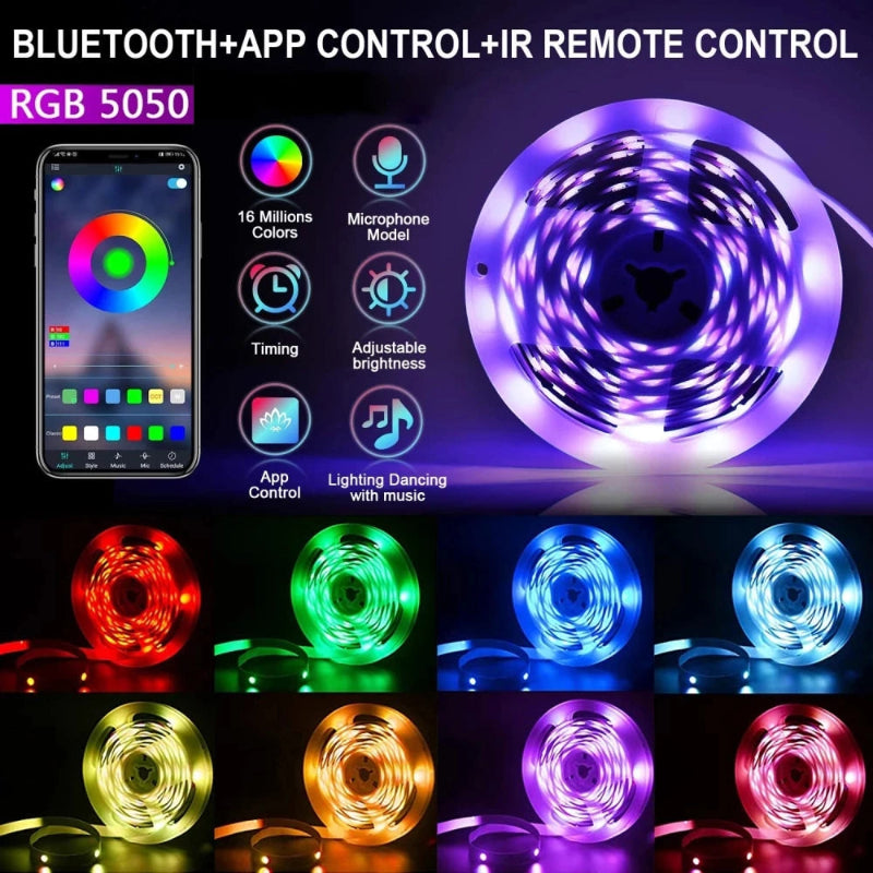 Fita LED USB RGB 1-30M - Tuya APP, 5050, Decoração Quarto/TV, Mudança Cor