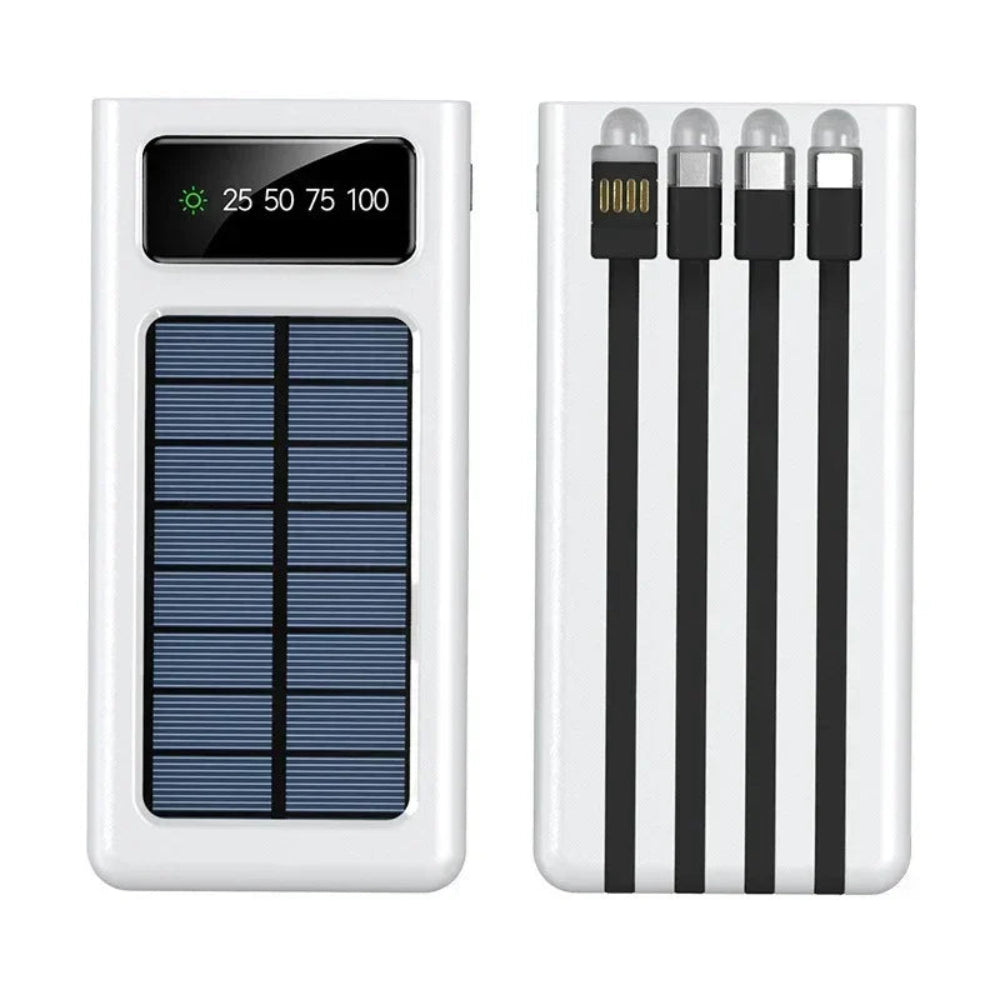 Solar Power Bank 200000mAh - 4 Cabos, Carregamento Rápido, USB, Solar, iPhone/Xiaomi/Samsung