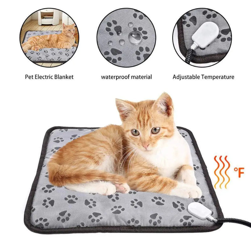 Tapete Aquecido Animal Estimação - Temp. Ajustável, Impermeável, Temporizador, Cães/Gatos