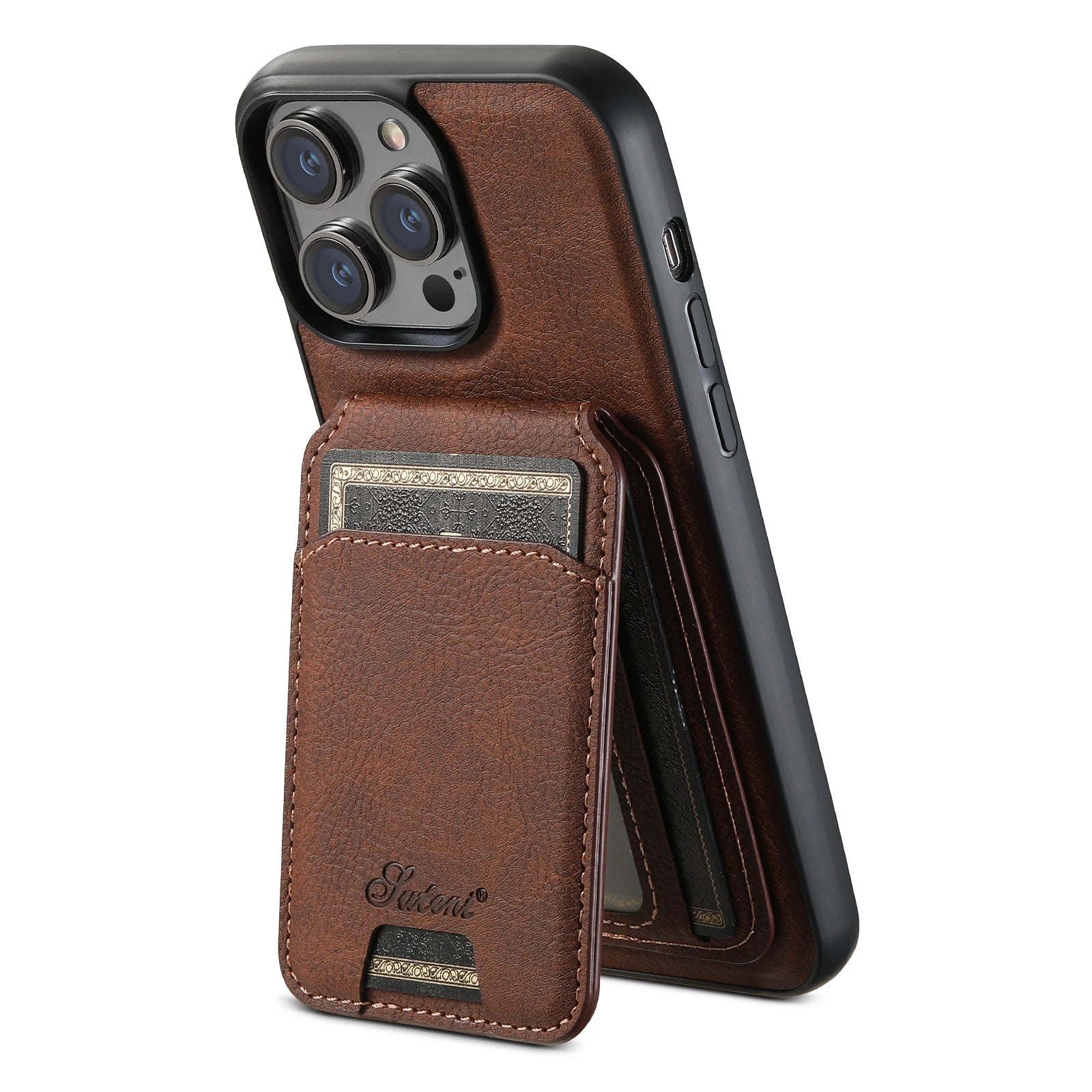 Capa Couro MagSafe com Porta-Cartões com Suporte Magnético  - iPhone/Samsung, Anti-Riscos, Resistente à Água