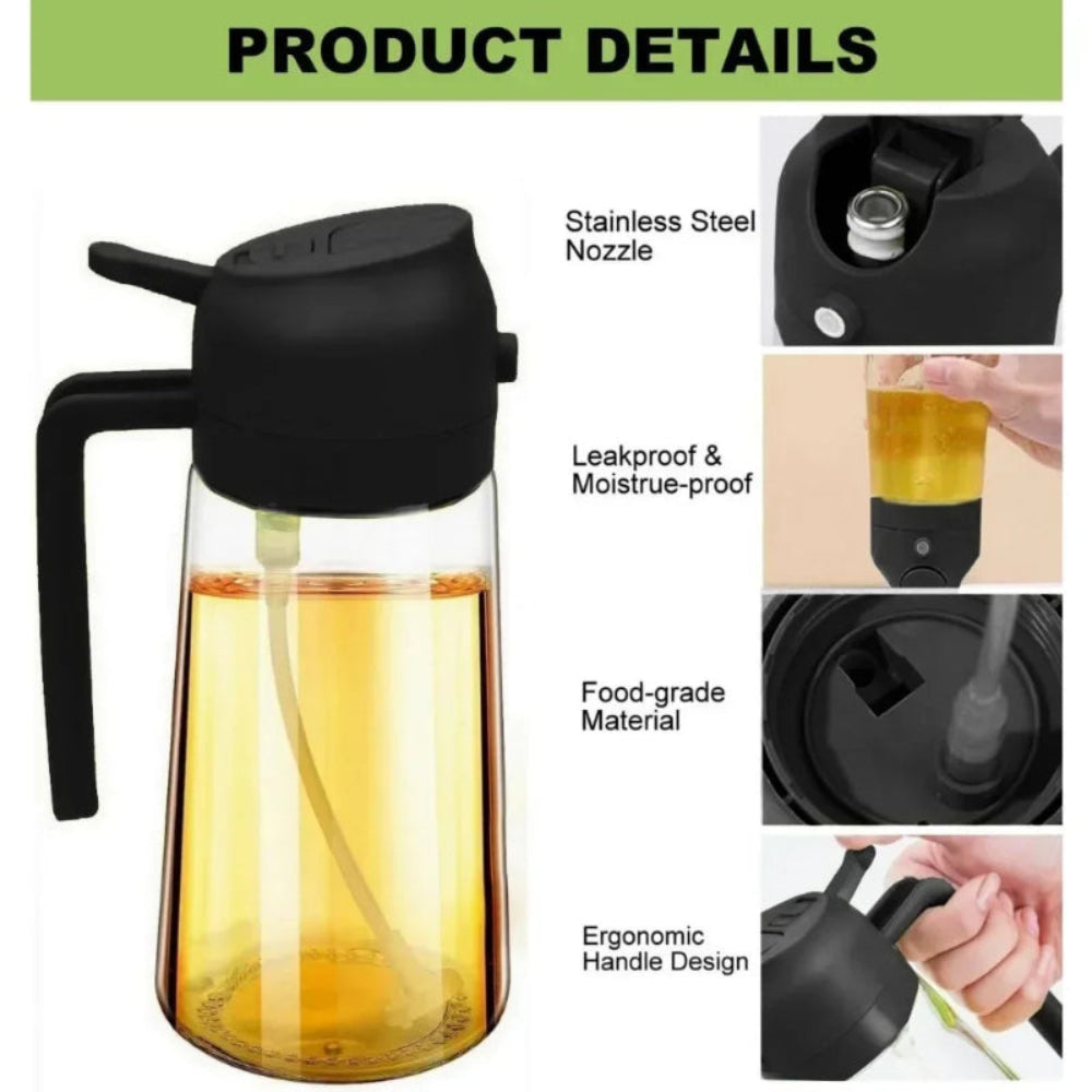 Dispensador Azeite 2 em 1 com Pulverizador 500ml - Borrifador e Doseador, Cozinha Saudável