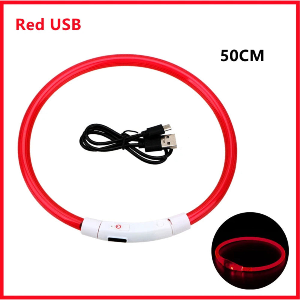 Coleira Luminosa LED Recarregável USB - Ajustável, Segura, Cães/Gatos, Visibilidade Noturna