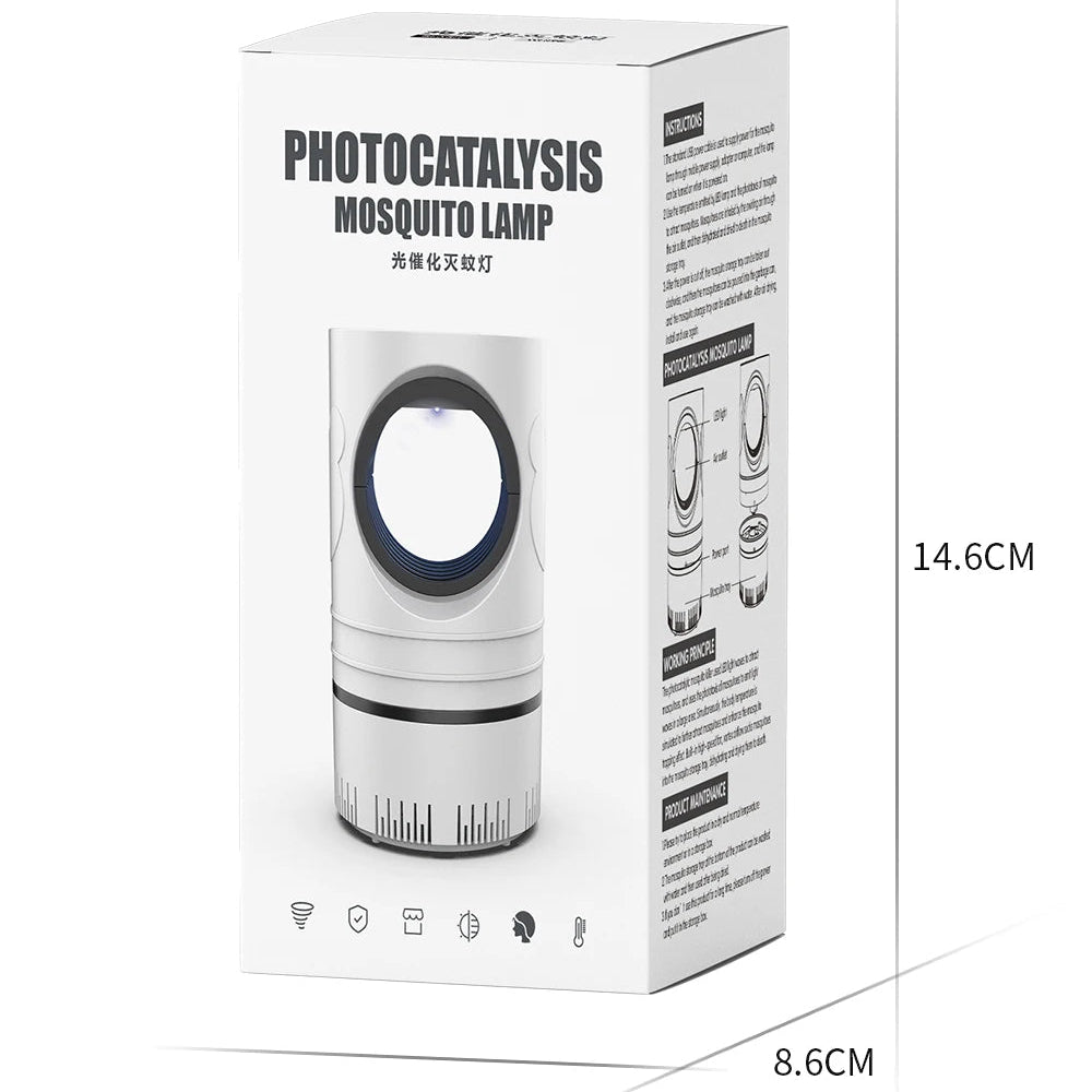 Armadilha para Mosquitos Elétrica LED – Candeeiro Mata-Insetos USB com Luz Ultravioleta 368nm, Sucção Forte por Vórtice, Silencioso