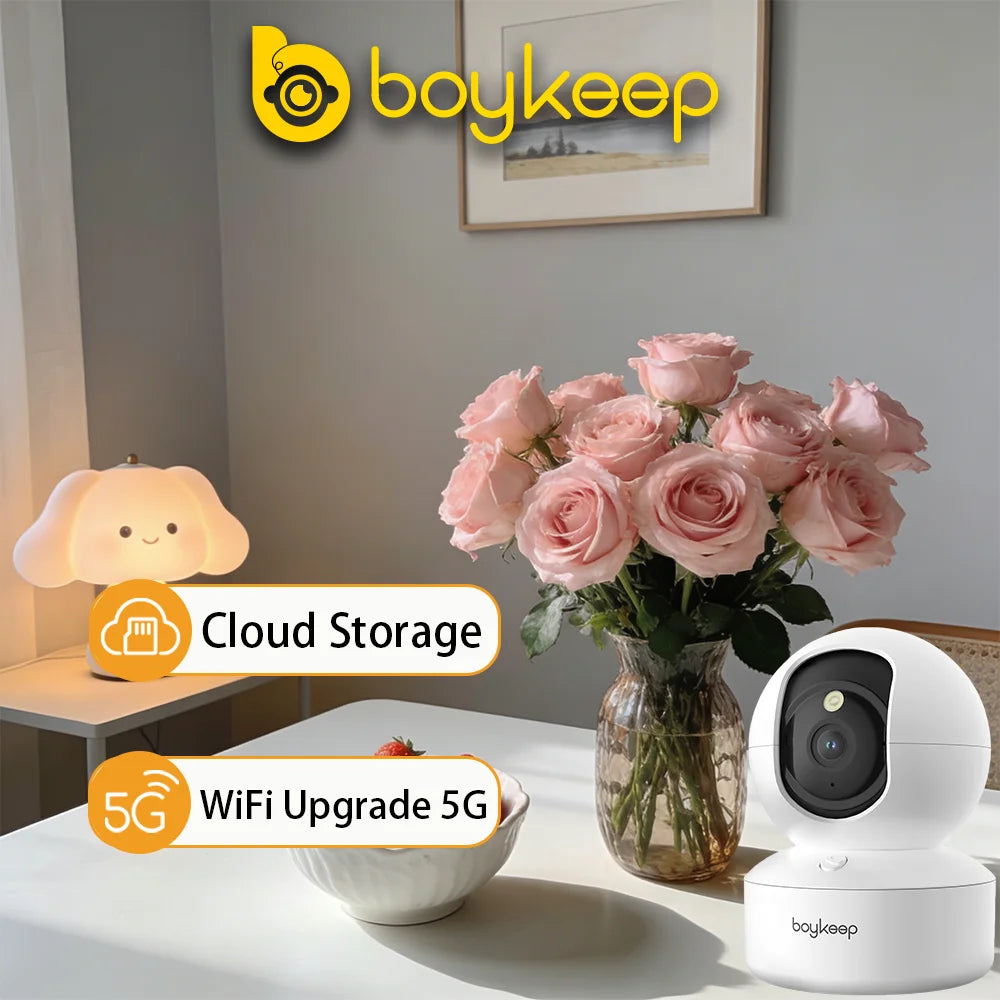Câmera de Segurança Interna BoyKeep K30-EU 2K 3MP — Wi-Fi Dual Band 5G/2.4GHz, Pan 360° & Áudio Bidirecional