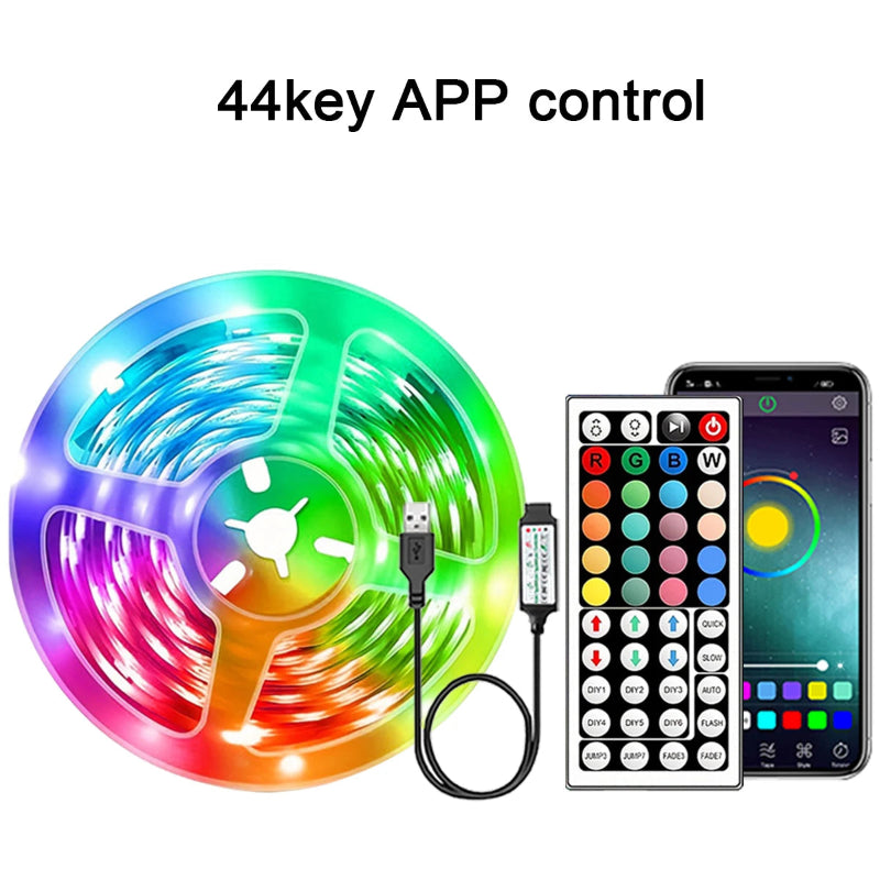 Fita LED RGB 5m-30m - Controlo APP, USB, Flexível, Decoração Quarto/Sala