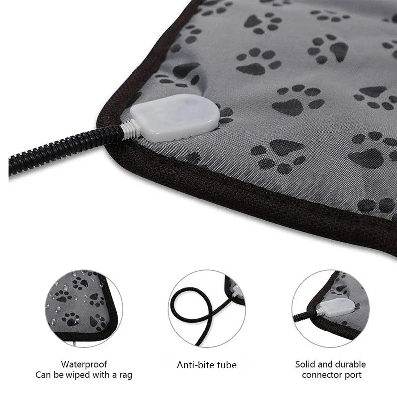 Tapete Aquecido Animal Estimação - Temp. Ajustável, Impermeável, Temporizador, Cães/Gatos