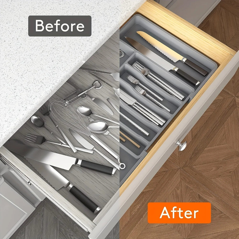 Organizador Gavetas Ajustável - Talheres, Utensílios, Expansível, Plástico Resistente