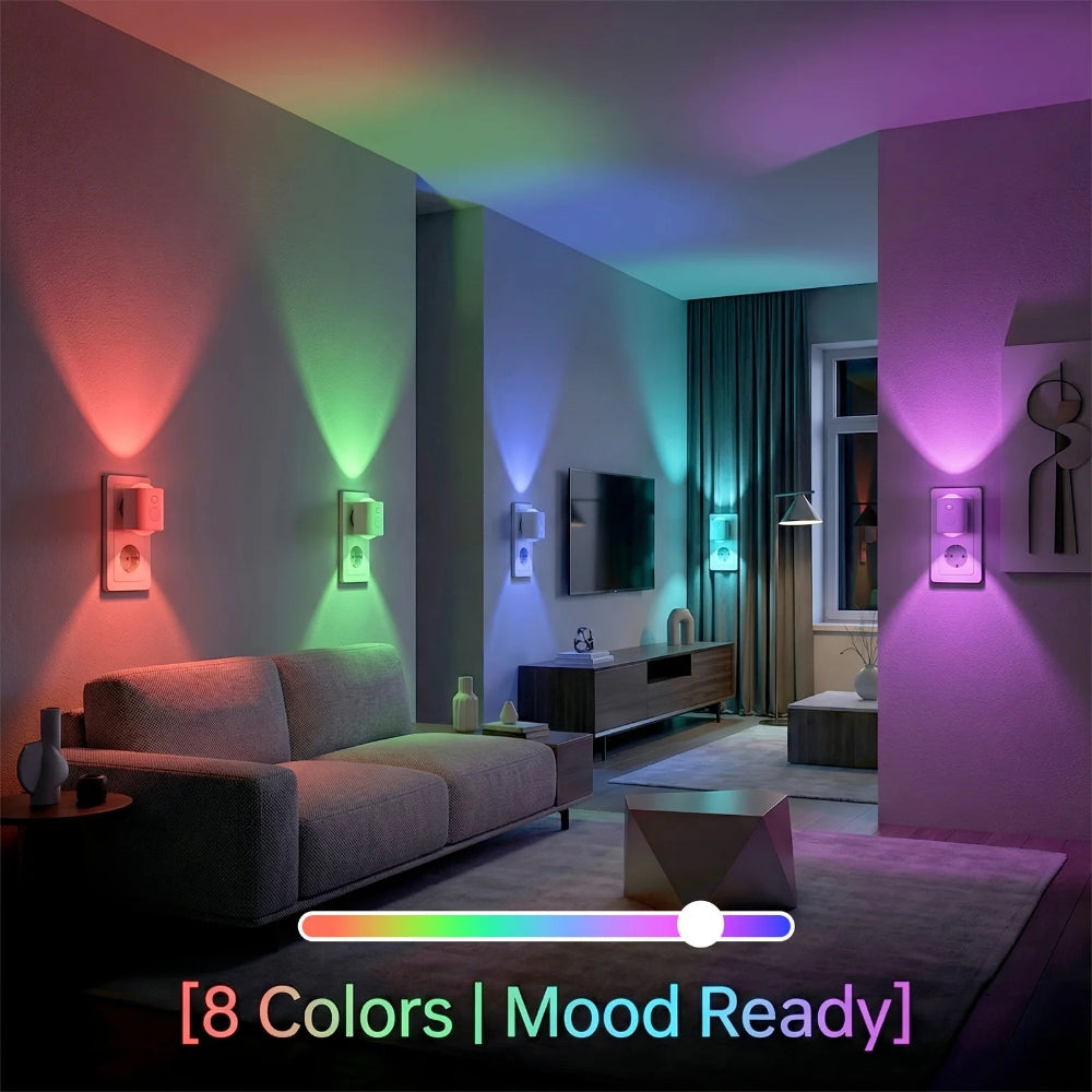 Lâmpada de Parede LED com Sensor Automático – Luz de Presença RGB 7 Cores para Corredores e Quartos