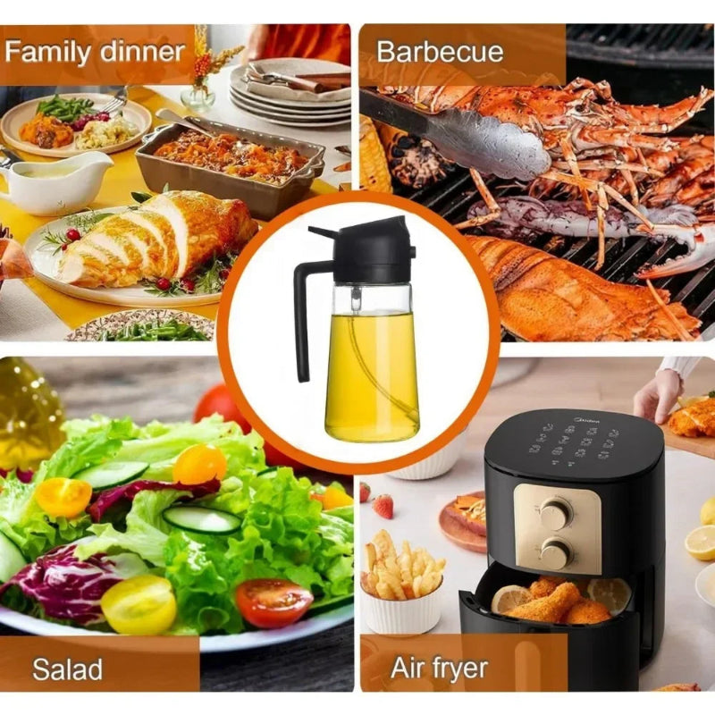 Dispensador Azeite 2 em 1 com Pulverizador 500ml - Borrifador e Doseador, Cozinha Saudável