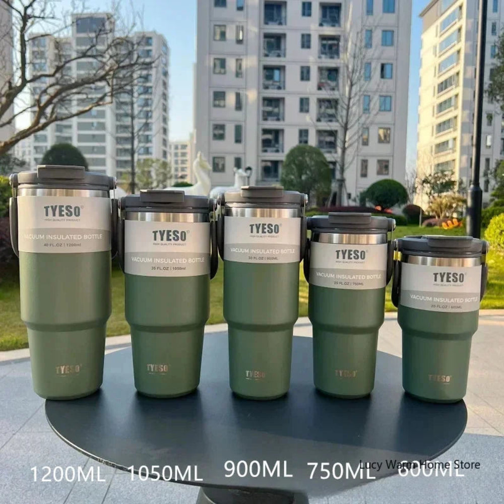 Térmica Tyeso 600/750/900/1050/1200ML - Aço Inox, 6-12h Quente/Frio, Alça