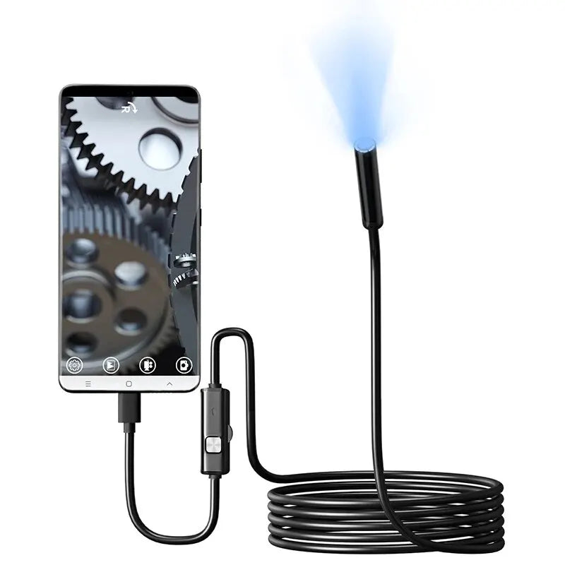 Câmara Endoscópica USB-C/USB 7mm - Inspeção Impermeável 6 LEDs para Android/PC