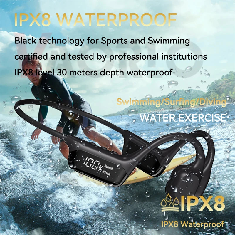 Fones de Ouvido Condução Óssea Bluetooth 5.4 IPX8 - Natação, Desporto & MP3 32GB
