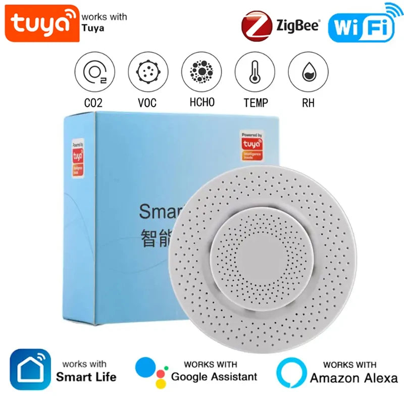 Sensor Qualidade Ar Tuya Zigbee - CO2, Formaldeído, VOC, Temp., Humidade, Alexa/Google
