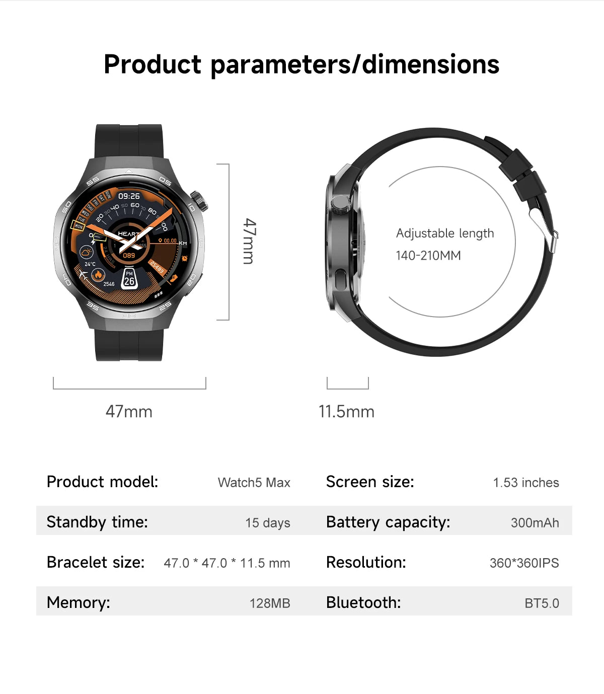 Smartwatch GT5 Pro - 2025 - AMOLED 1.53", NFC, Chamada BT, IP68, Rastreador GPS, Saúde, À Prova D'Água