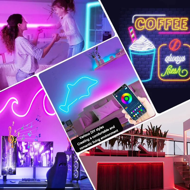Fita LED Neon RGBIC 5V - Sinc. Música, DIY, Dreamcolor, IP65, Controlo APP/Voz