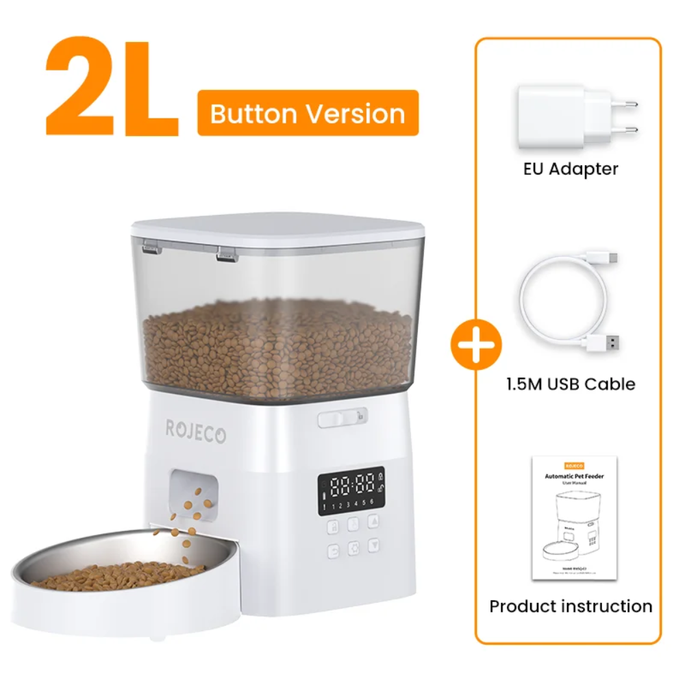 Alimentador Automático ROJECO - Botão, LCD, Programável, Gatos/Cães, 50-200g