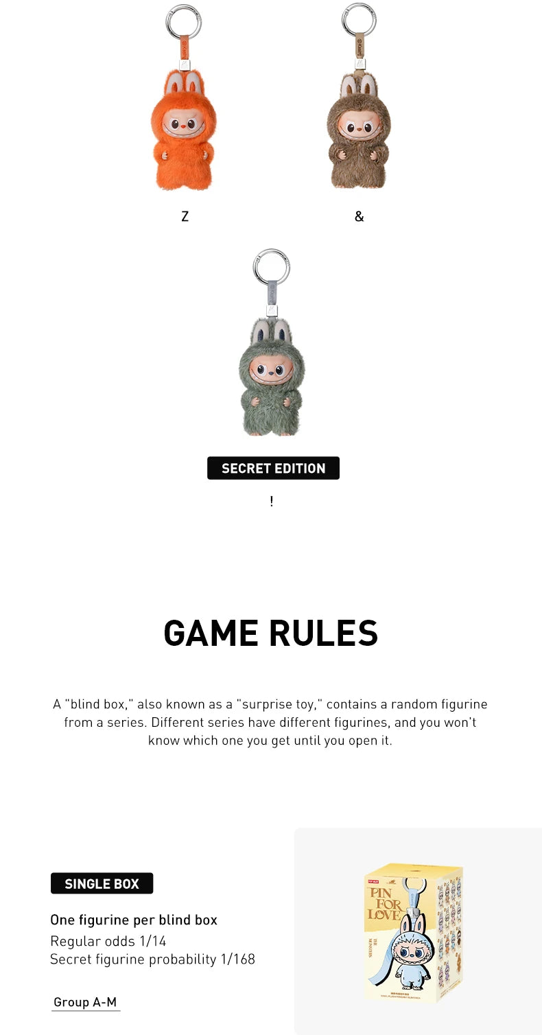 Pop Mart Labubu SÉRIE THE MONSTERS PIN FOR LOVE - Pingente de Pelúcia de Vinil em Caixa Surpresa (N-Z)