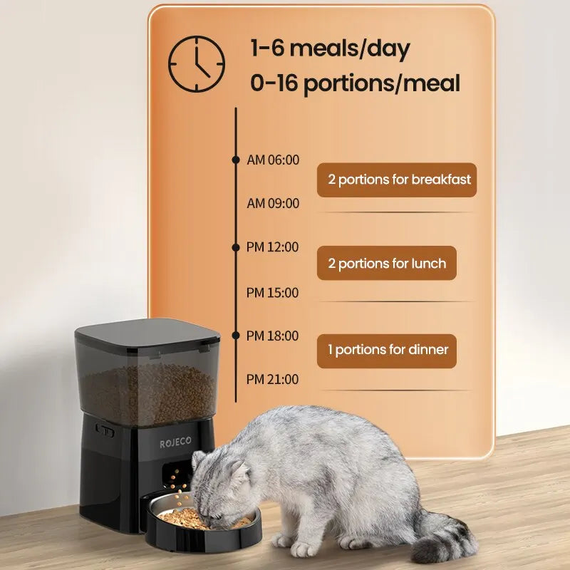 Alimentador Automático ROJECO - Botão, LCD, Programável, Gatos/Cães, 50-200g