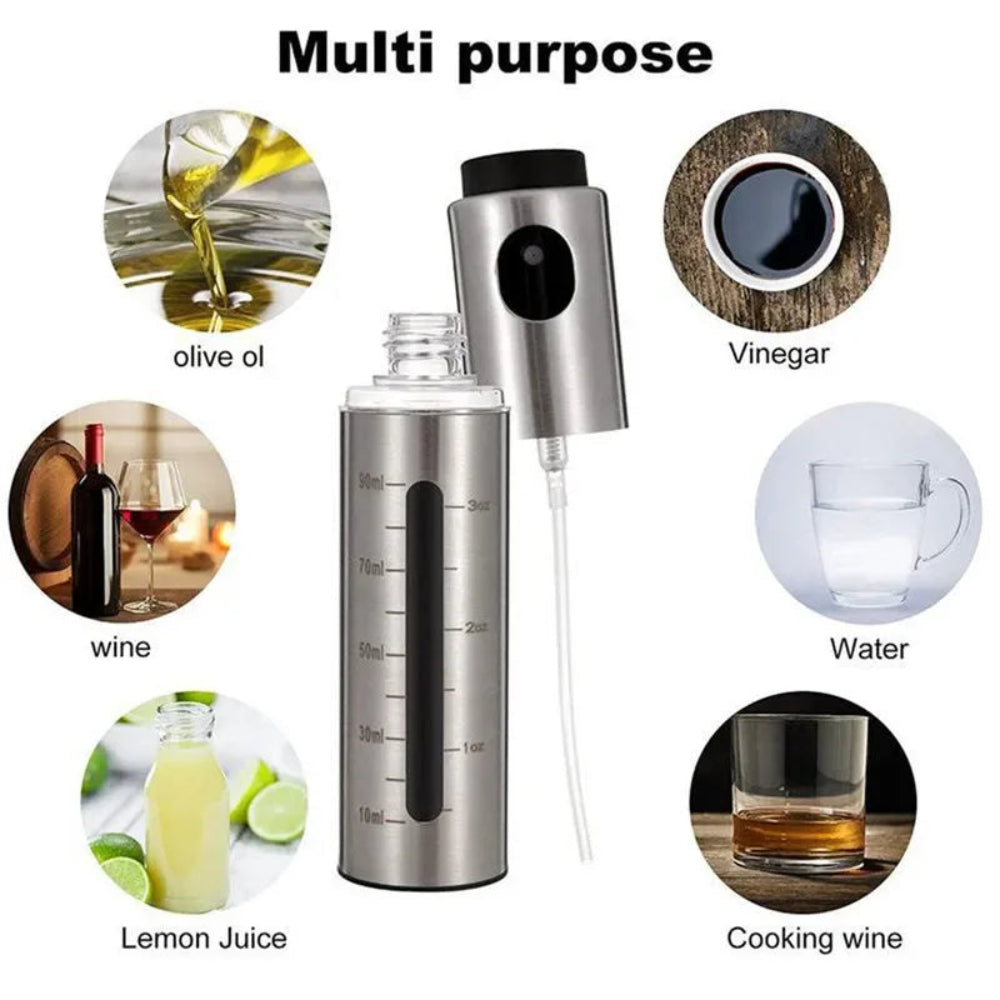 Frasco Spray Azeite Inox 304 com Doseador - Óleo, Vinagre, Temperos, Churrasco, Cozinha Saudável