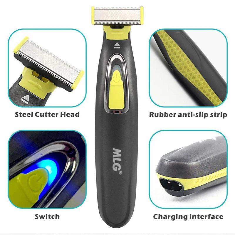 Barbeador Elétrico MLG - Aparador Portátil Corpo/Barba/Axilas, USB, Lavável, 3 Pentes