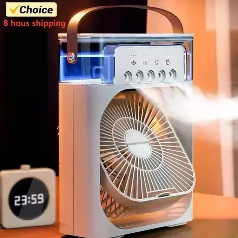 Mini Ar Condicionado Portátil 3 em 1 USB - Ventoinha, Humidificador, Luz Noturna LED, Arrefecimento
