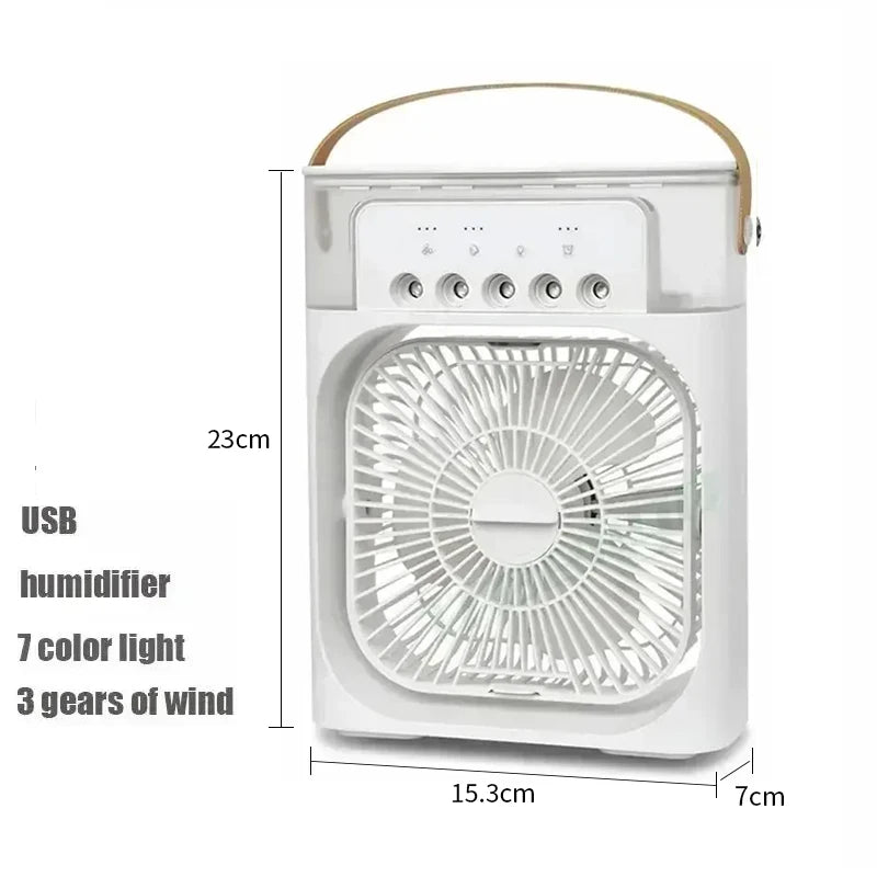 Mini Ar Condicionado Portátil 3 em 1 USB - Ventoinha, Humidificador, Luz Noturna LED, Arrefecimento
