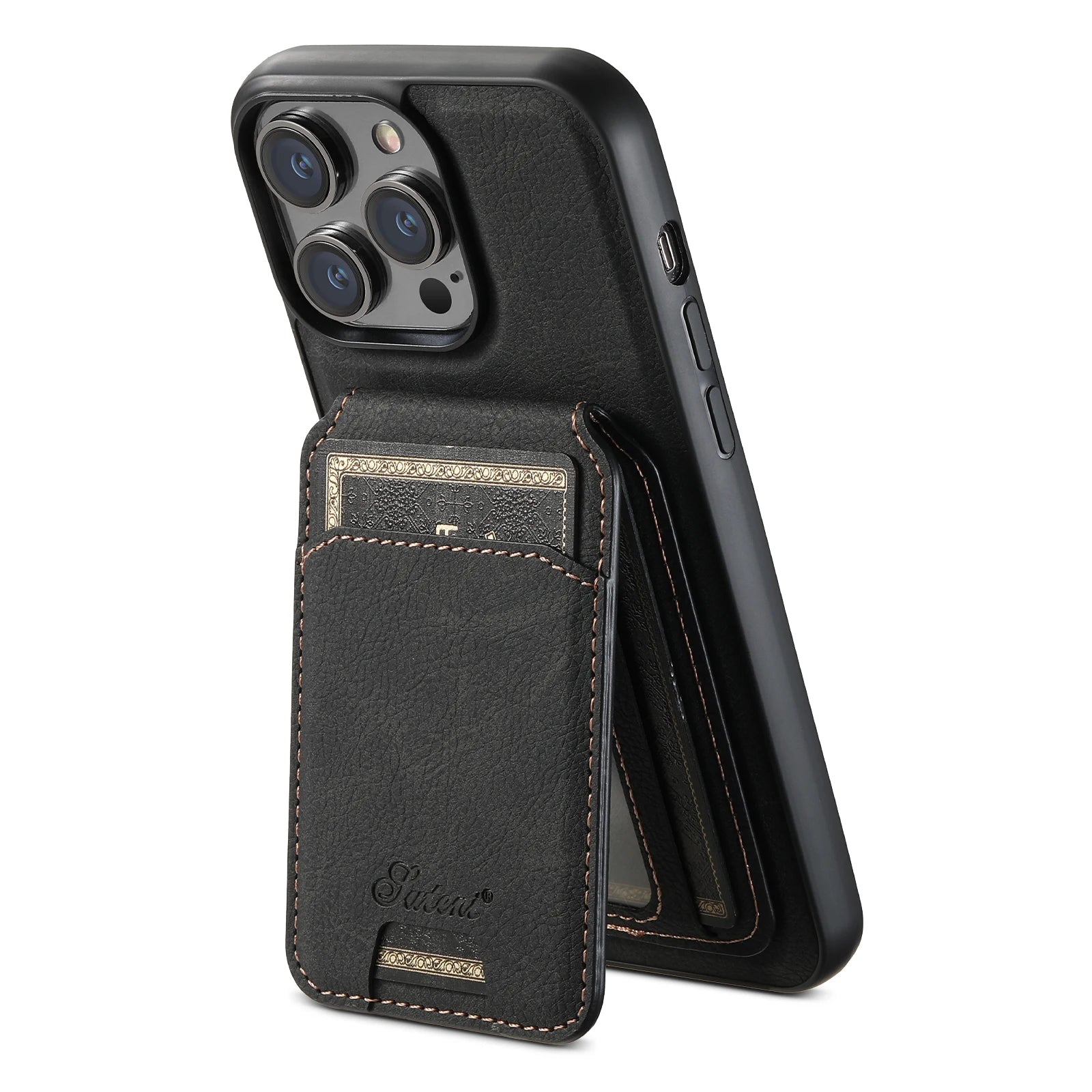 Capa Couro MagSafe com Porta-Cartões com Suporte Magnético  - iPhone/Samsung, Anti-Riscos, Resistente à Água