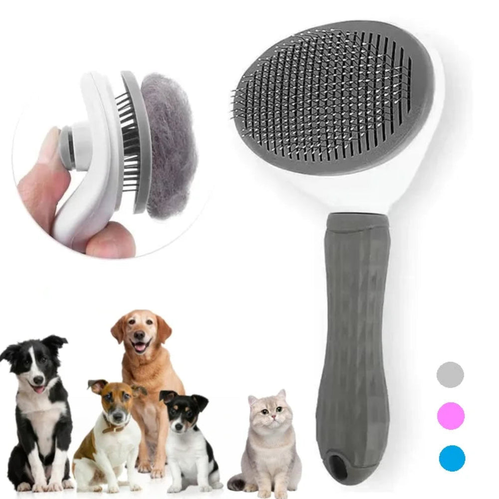 Pente Autolimpante para Cães e Gatos - Remoção Fácil de Pelos, Massagem, Limpeza Rápida
