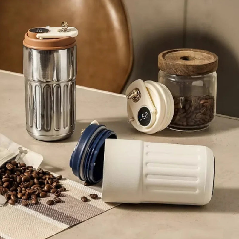 Garrafa Térmica Inteligente LED - Temperatura Digital, Aço Inox 316, 450mL, Café/Água, Portátil