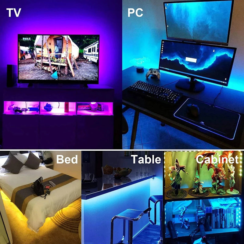 Fita LED USB 5V 5050 RGB - Bluetooth/WiFi/Alexa, 1m-30m, Decoração Quarto/TV
