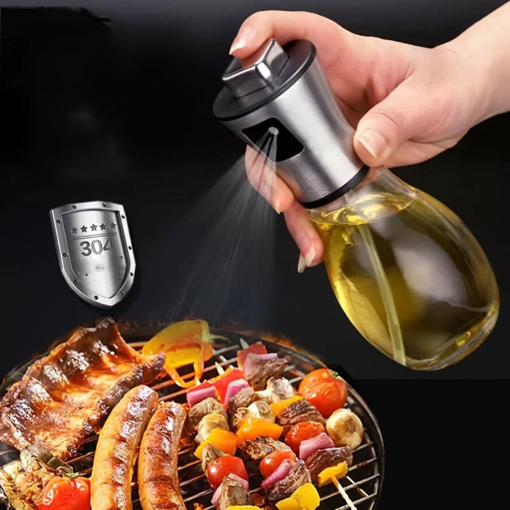 Frasco Spray Óleo Aço Inoxidável 200ml - Pulverizador Azeite, Óleo Cozinha, Air Fryer