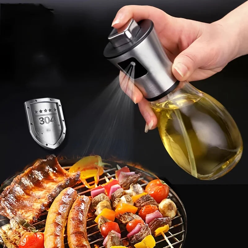 Frasco Spray Óleo Aço Inoxidável 200ml - Pulverizador Azeite, Óleo Cozinha, Air Fryer