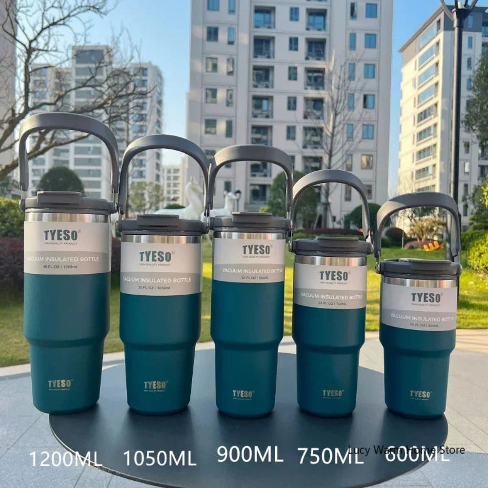 Térmica Tyeso 600/750/900/1050/1200ML - Aço Inox, 6-12h Quente/Frio, Alça