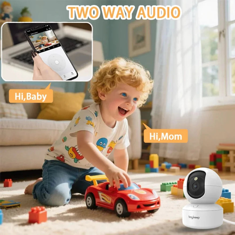 Câmera de Segurança Interna BoyKeep K30-EU 2K 3MP — Wi-Fi Dual Band 5G/2.4GHz, Pan 360° & Áudio Bidirecional