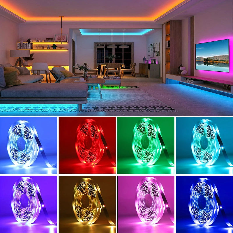 Fita LED RGB 5m-30m - Controlo APP, USB, Flexível, Decoração Quarto/Sala