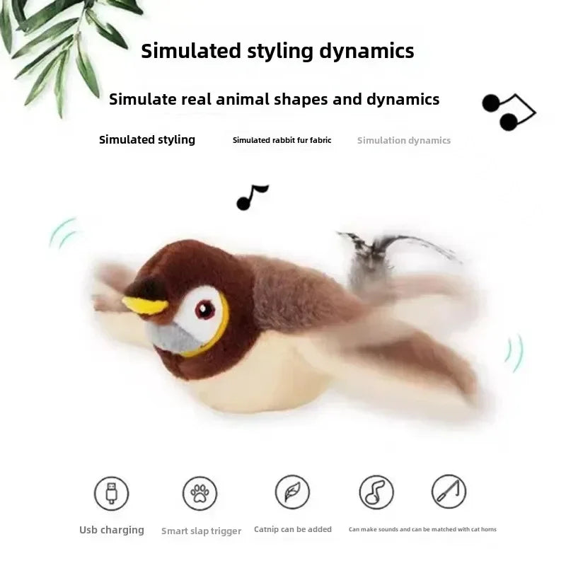 Brinquedo Interativo Gato Pássaro Elétrico - Catnip, Som, Pelúcia, Recarregável USB