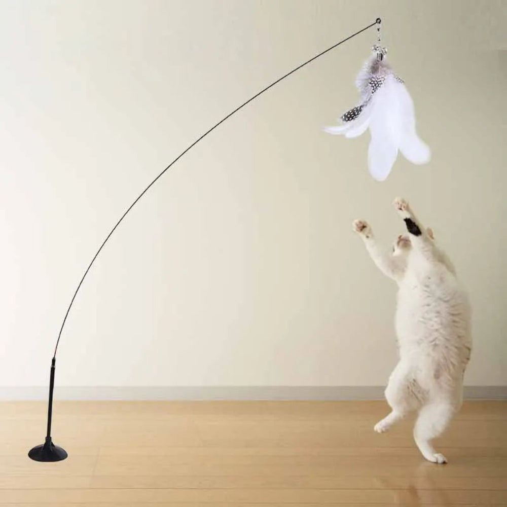 Brinquedo Interativo Gato Pena e Sino - Varinha, Ventosa, Destacável, Diversão Garantida