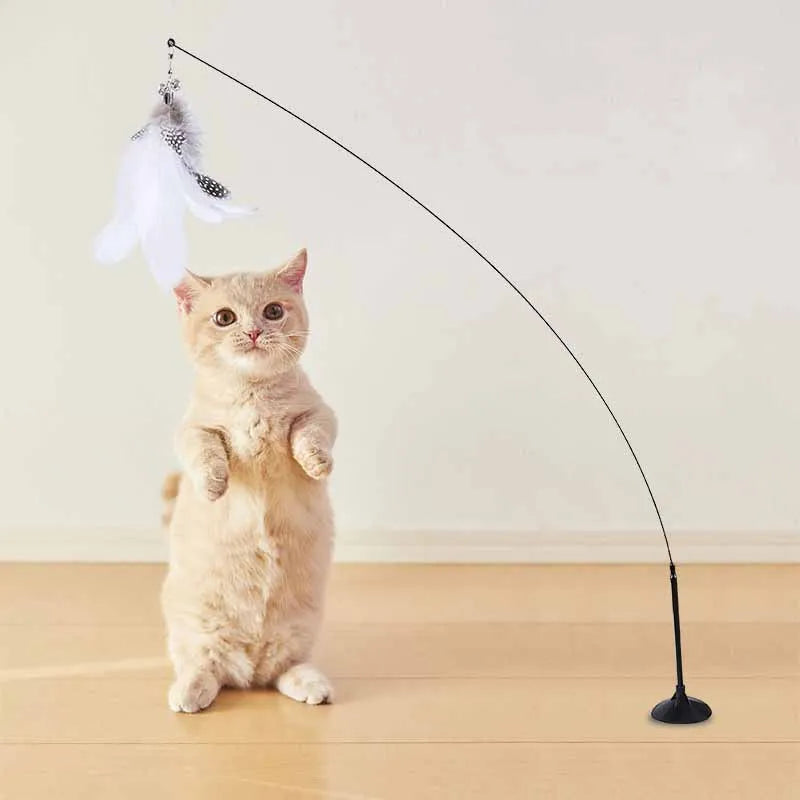 Brinquedo Interativo Gato Pena e Sino - Varinha, Ventosa, Destacável, Diversão Garantida