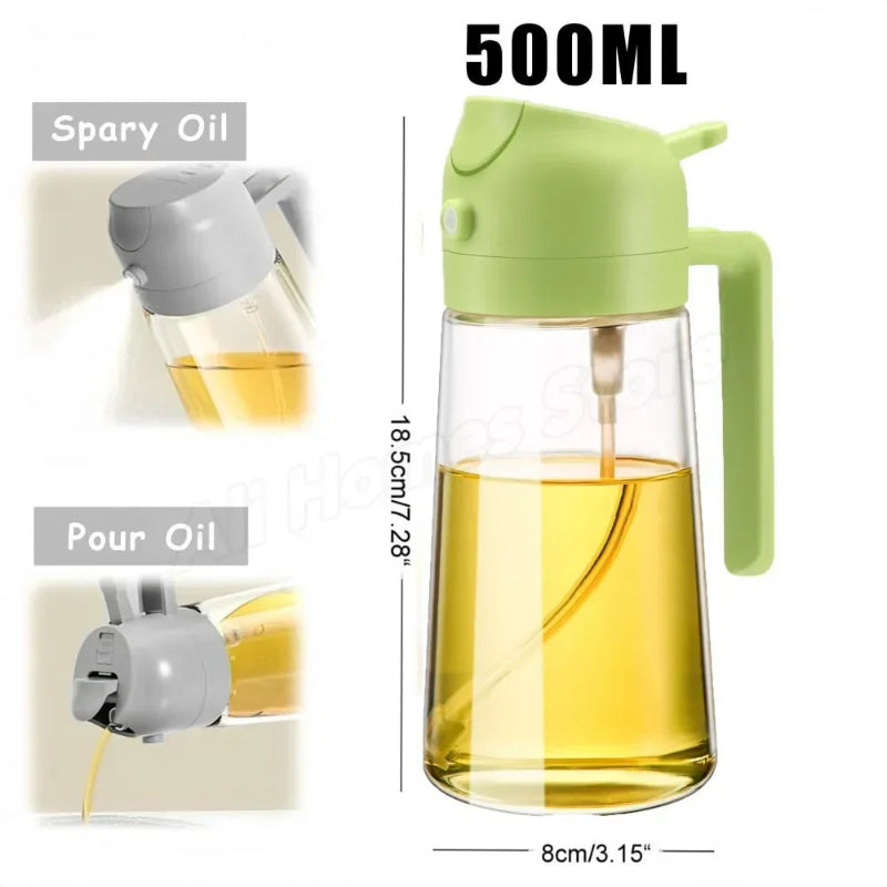 Dispensador Azeite 2 em 1 com Pulverizador 500ml - Borrifador e Doseador, Cozinha Saudável