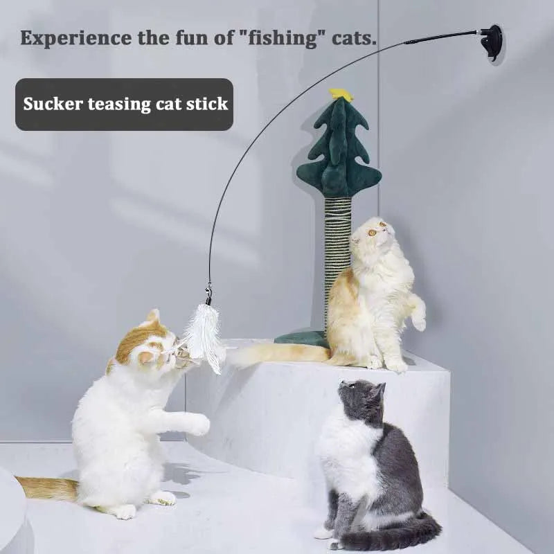 Brinquedo Interativo Gato Pena e Sino - Varinha, Ventosa, Destacável, Diversão Garantida