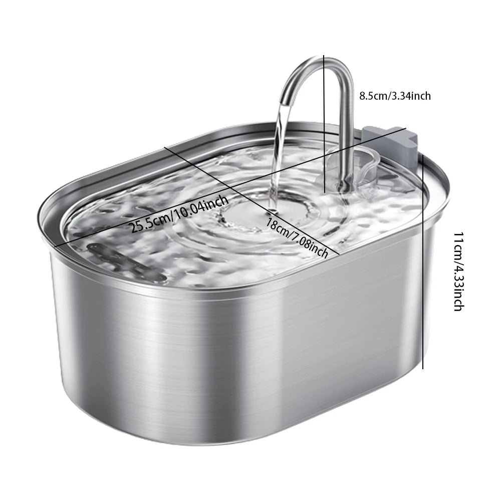 Fonte de Água Inteligente 3.2L - Aço Inox, Filtração Dupla, Silenciosa, Gatos/Cães