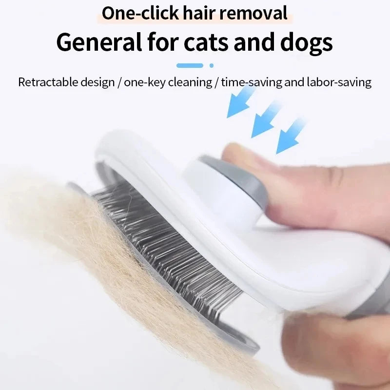 Pente Autolimpante para Cães e Gatos - Remoção Fácil de Pelos, Massagem, Limpeza Rápida