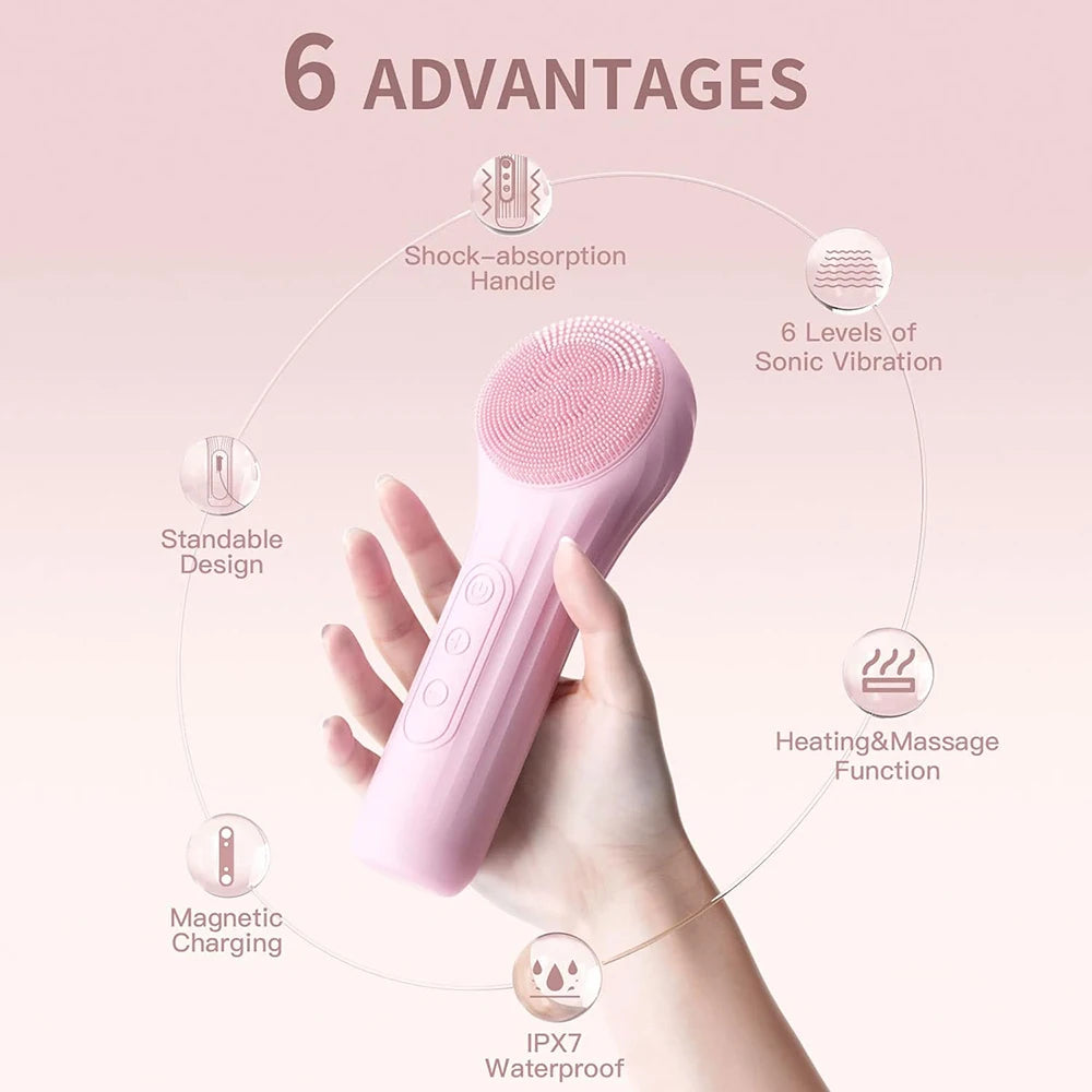 Escova de Limpeza Facial Sónica - Impermeável, Recarregável, Esfoliação, Massagem